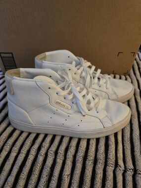 Adidas White Leather Mid-Top Sneakers (Women's Size 7.5)